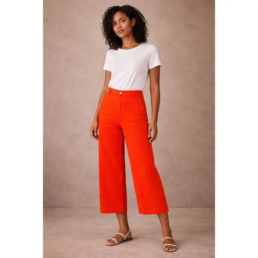 Maeve Anthropologie Colette Pants Orange Wide Leg Cropped Linen Blend Size 26 - Picture 1 of 6